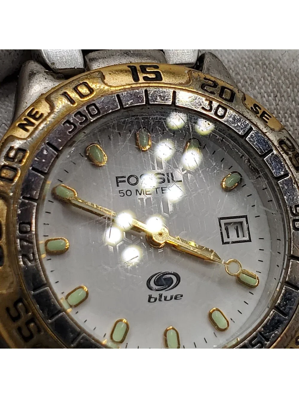 Fossil Blue Watch Women 28mm New Battery  Rotating Bezel Luminous hands